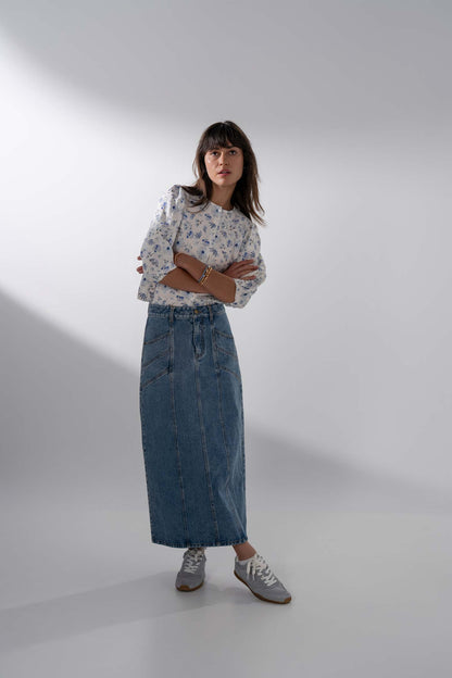 Puff Sleeve Button Down Blouse-Poppy Blue
