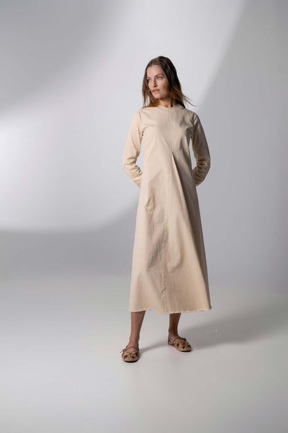 V-Neck Swing Dress-Tan