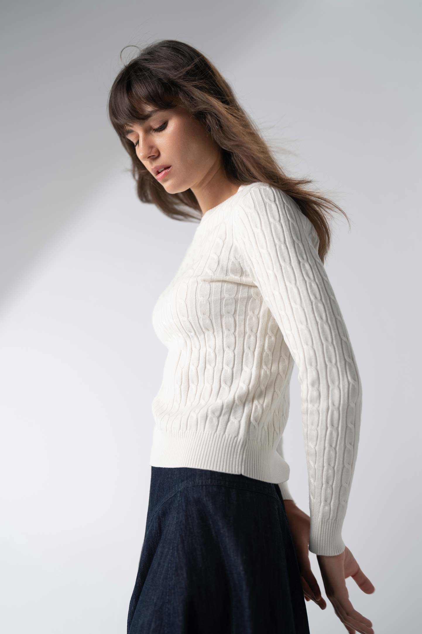 Knit Cable Sweater-White