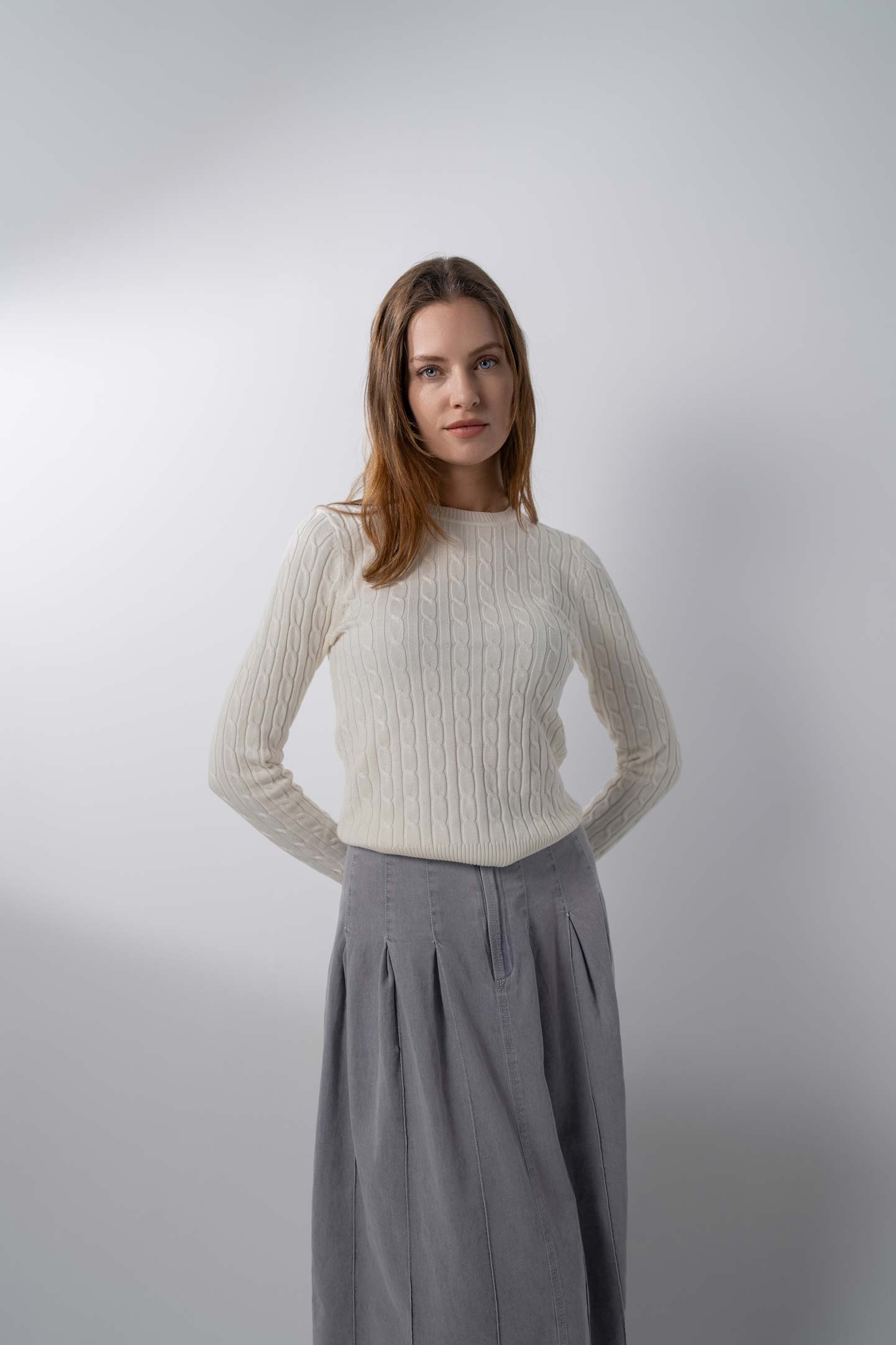Knit Cable Sweater-White