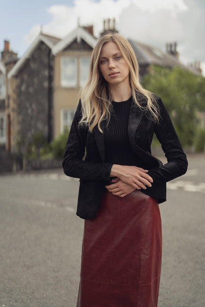 Coated Faux Leather A-Line Skirt-Burgundy