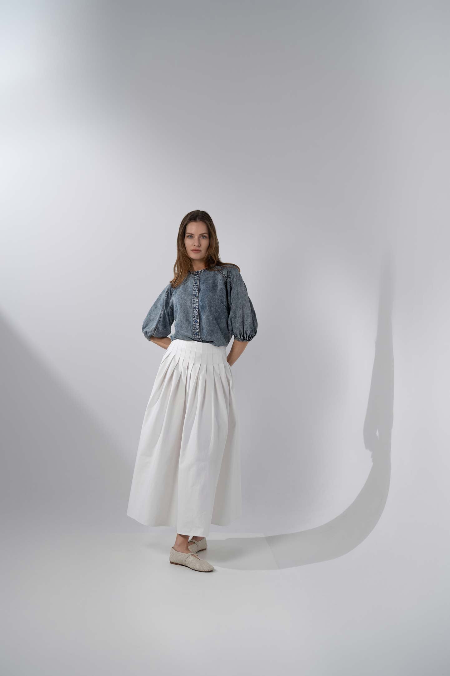 Full Pleated Skirt-White