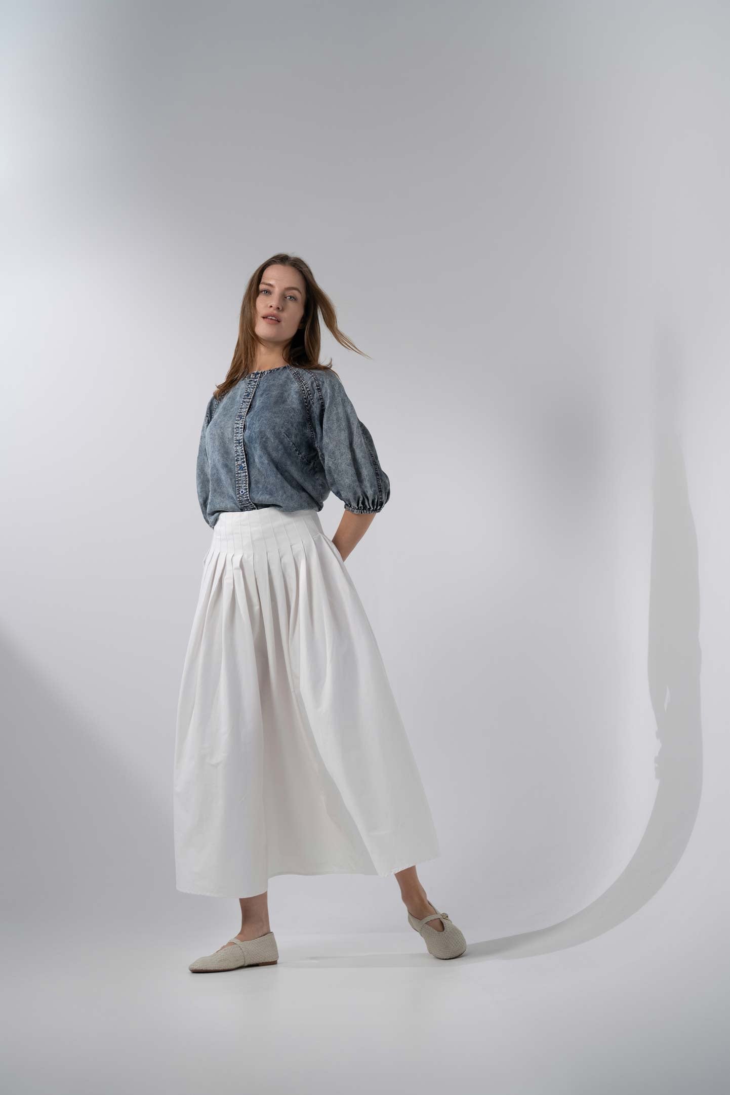 Full Pleated Skirt-White
