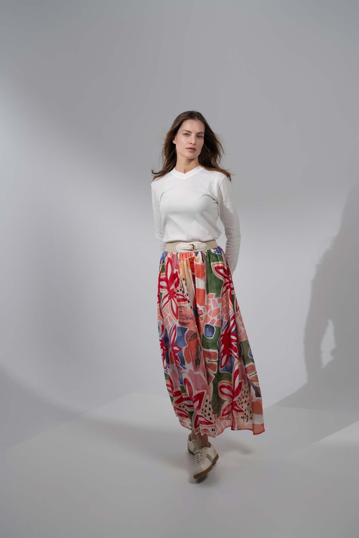 Leather Buckle Skirt-Watercolor Floral