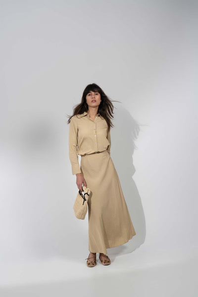 Crinkle Blouse-Tan