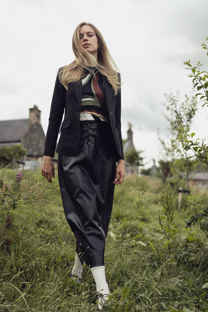 Front Pocket Straight Faux Leather Skirt-Black
