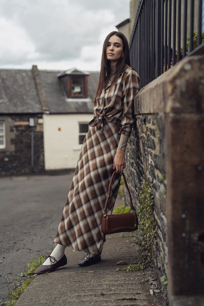 Button Down Blouse-Brown Plaid