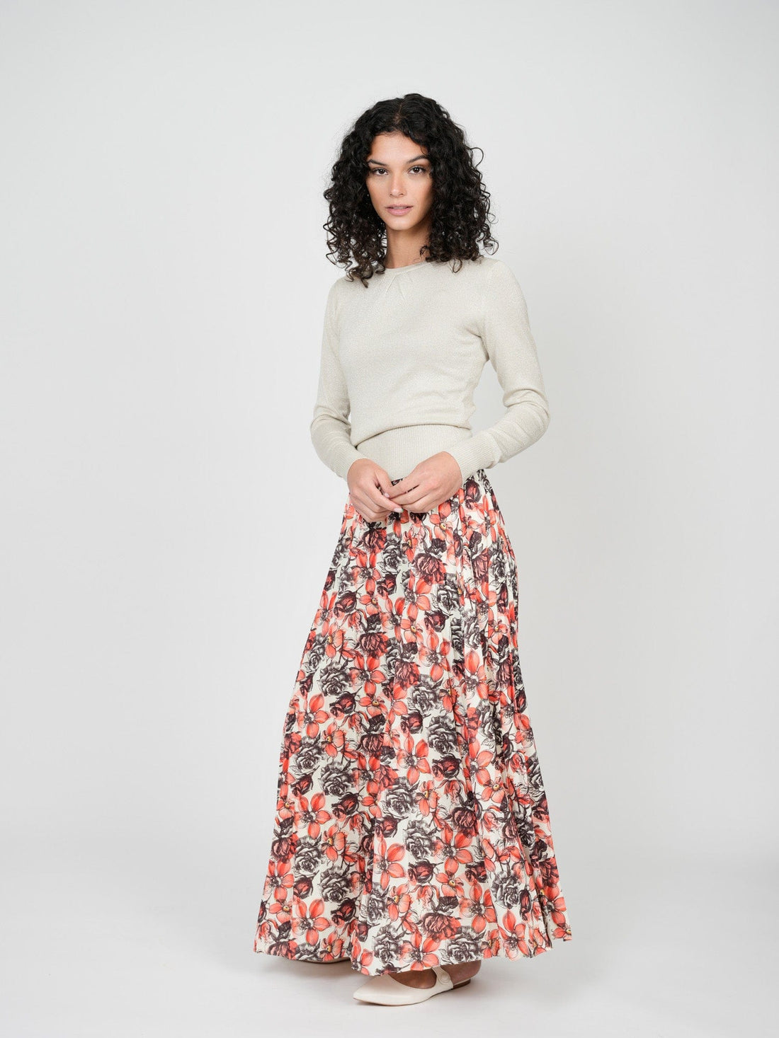 PLEATED SKIRT 37&quot;-CORAL