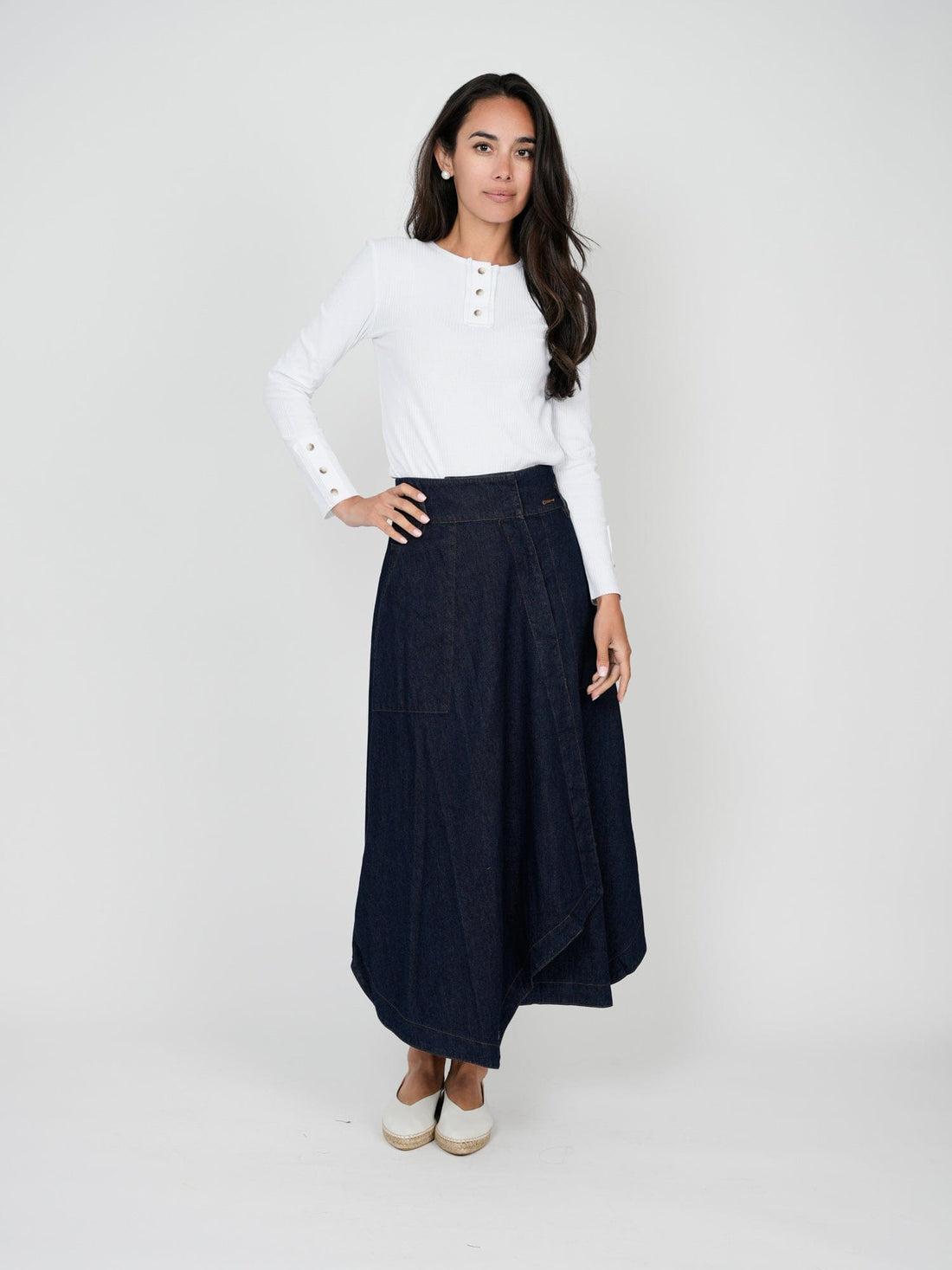 FAUX WRAP SKIRT- DENIM