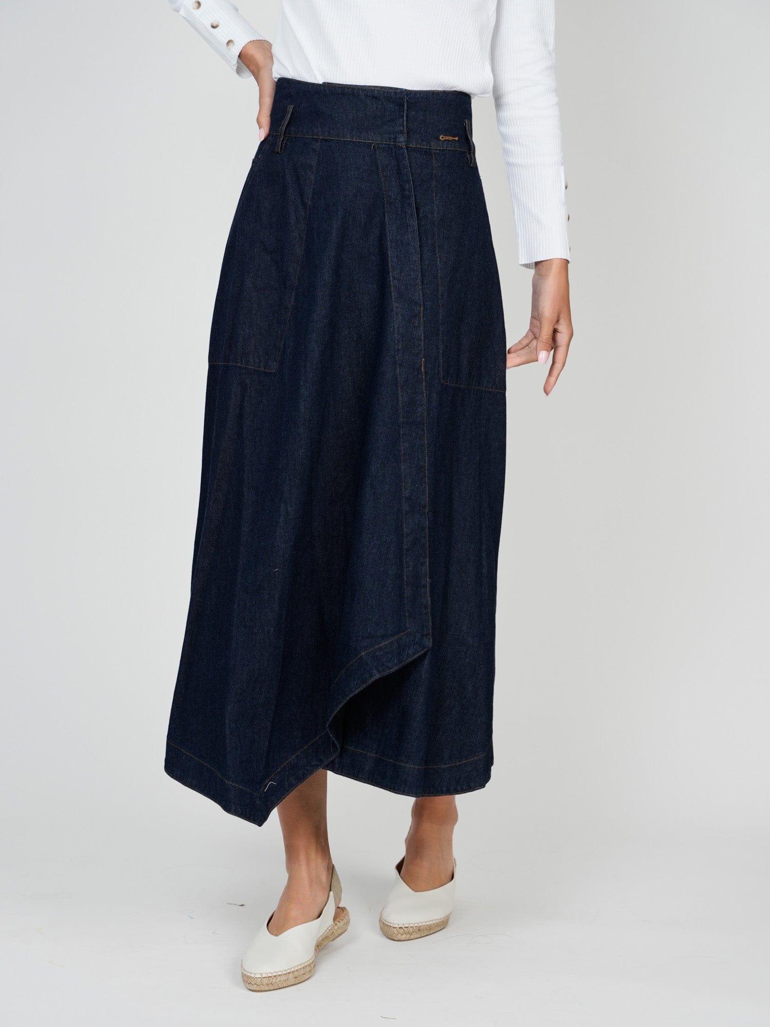 FAUX WRAP SKIRT- DENIM