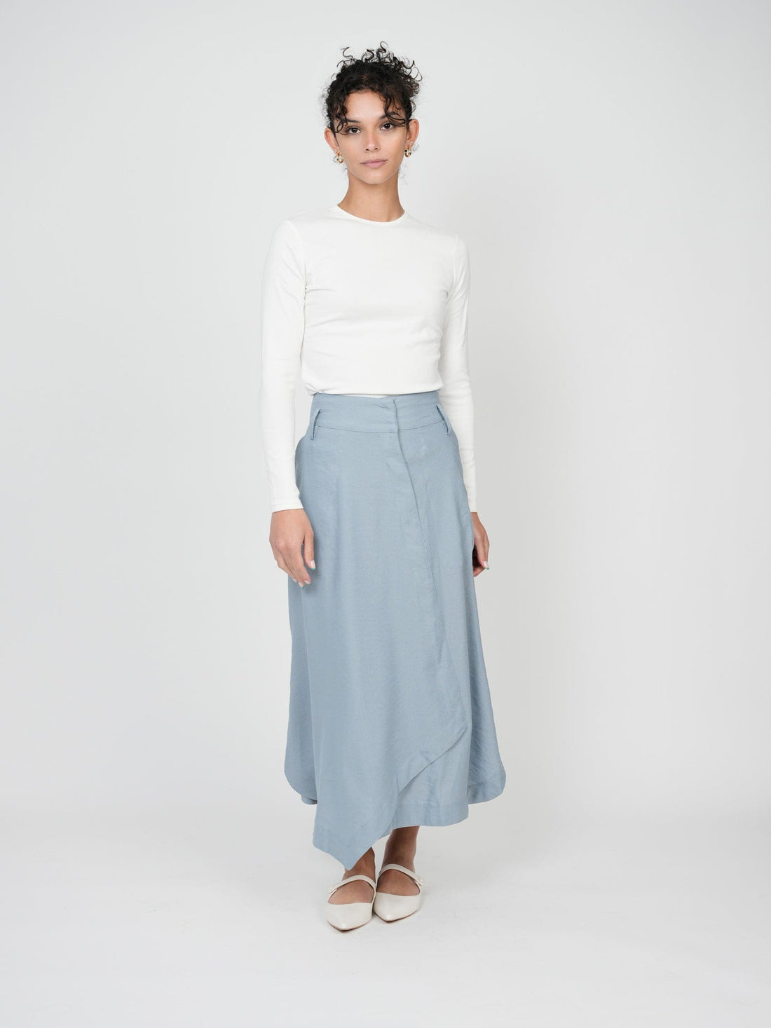 FAUX WRAP SKIRT-LIGHT BLUE