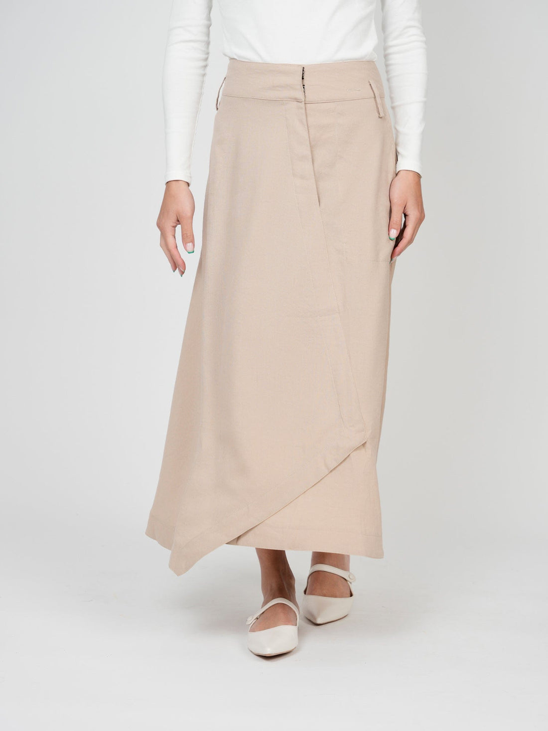 FAUX WRAP SKIRT-TAN