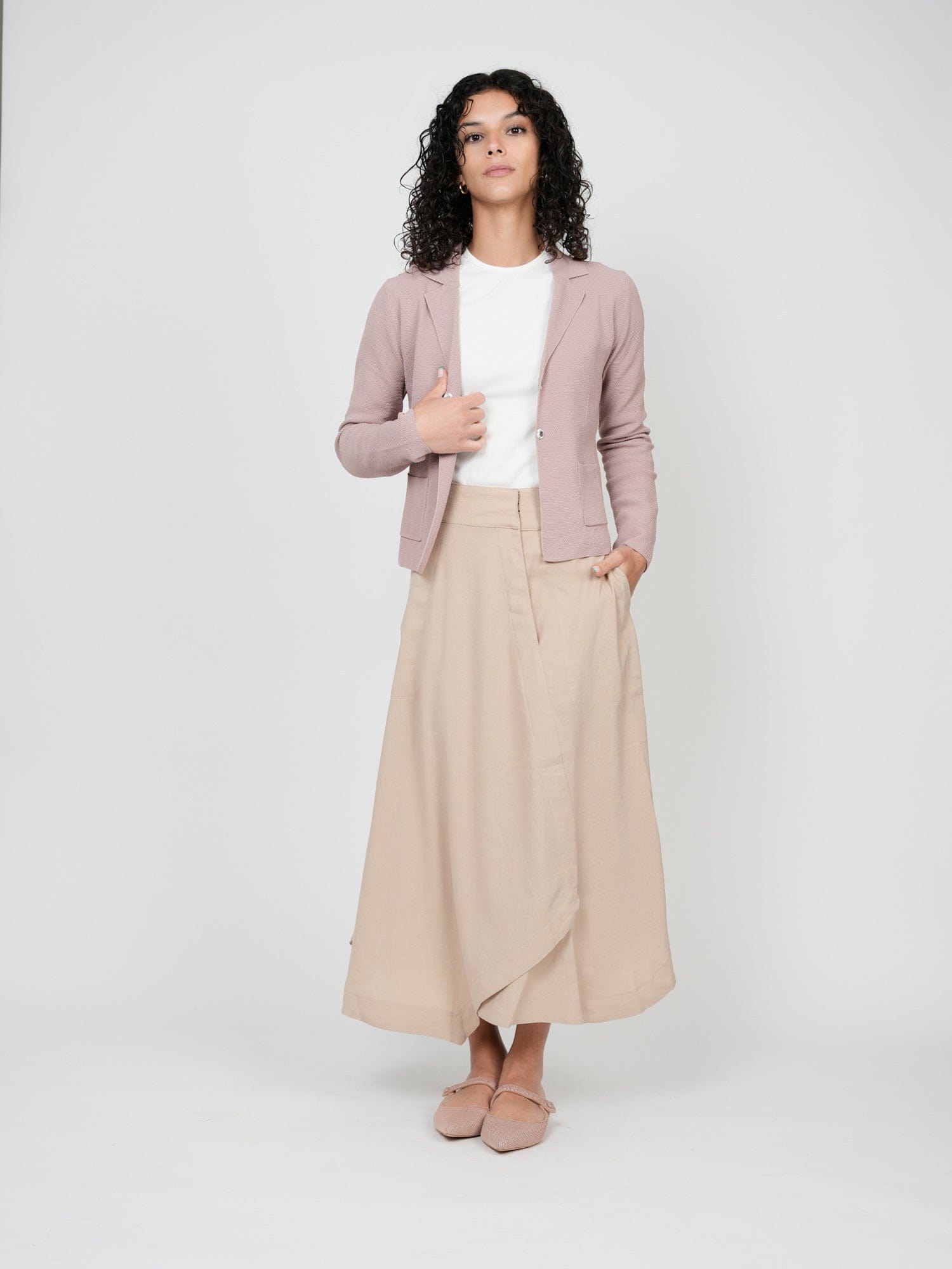 FAUX WRAP SKIRT-TAN