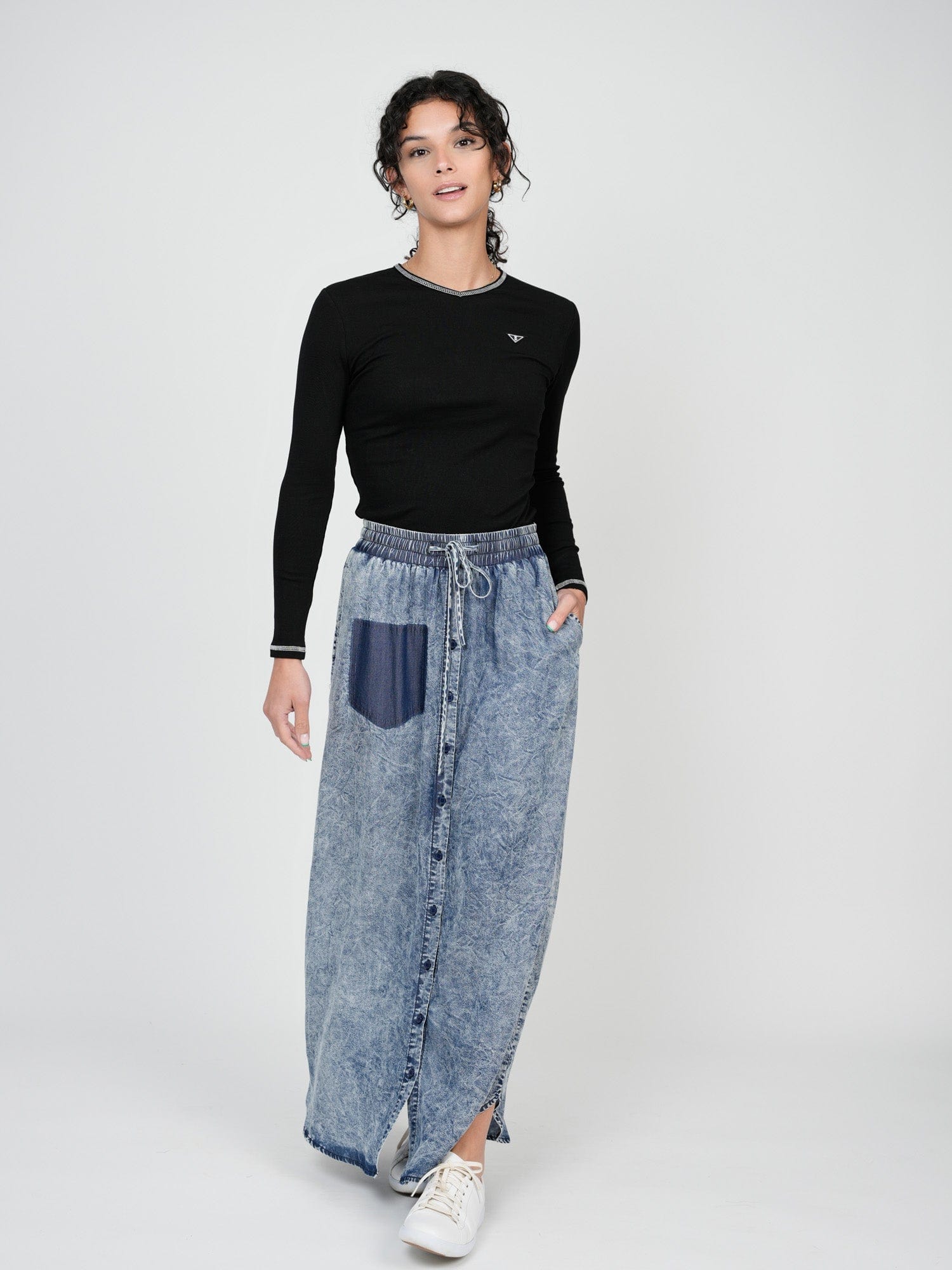 POCKET DENIM SKIRT-WASHED