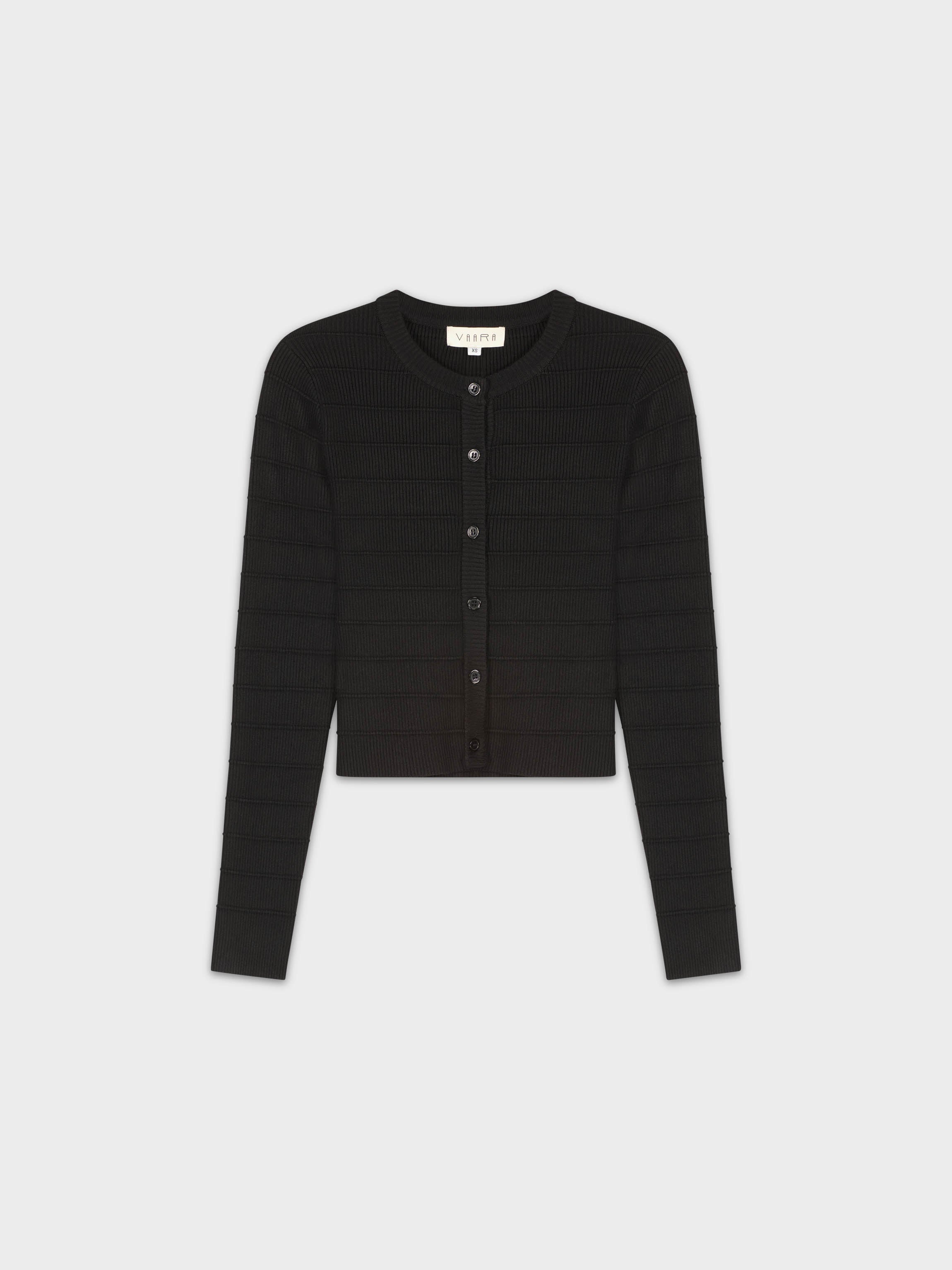 RIBBED CROPPED CARDIGAN-BLACK