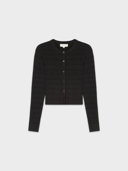 RIBBED CROPPED CARDIGAN-BLACK