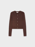 RIBBED CROPPED CARDIGAN-BROWN