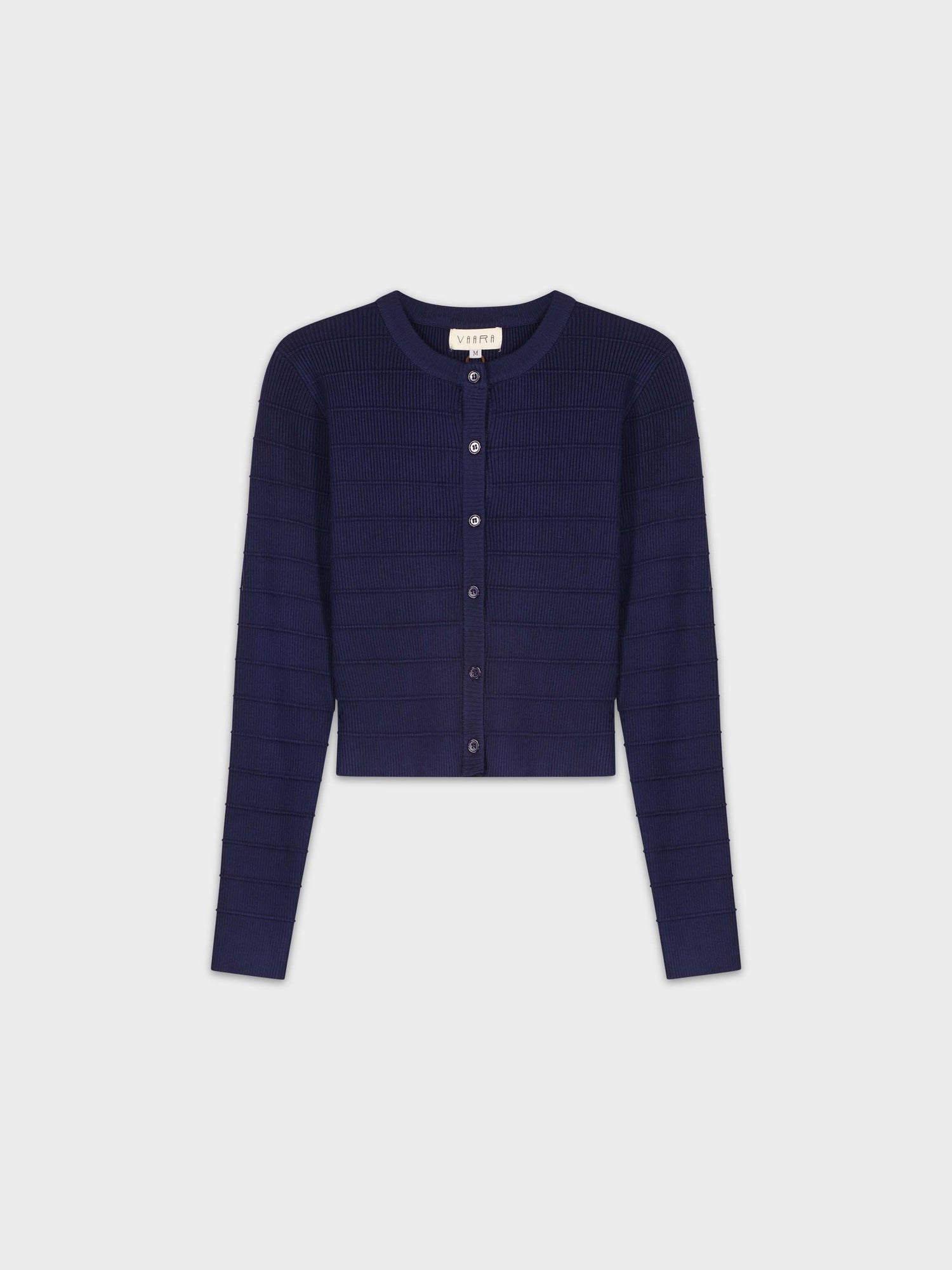 RIBBED CROPPED CARDIGAN-NAVY