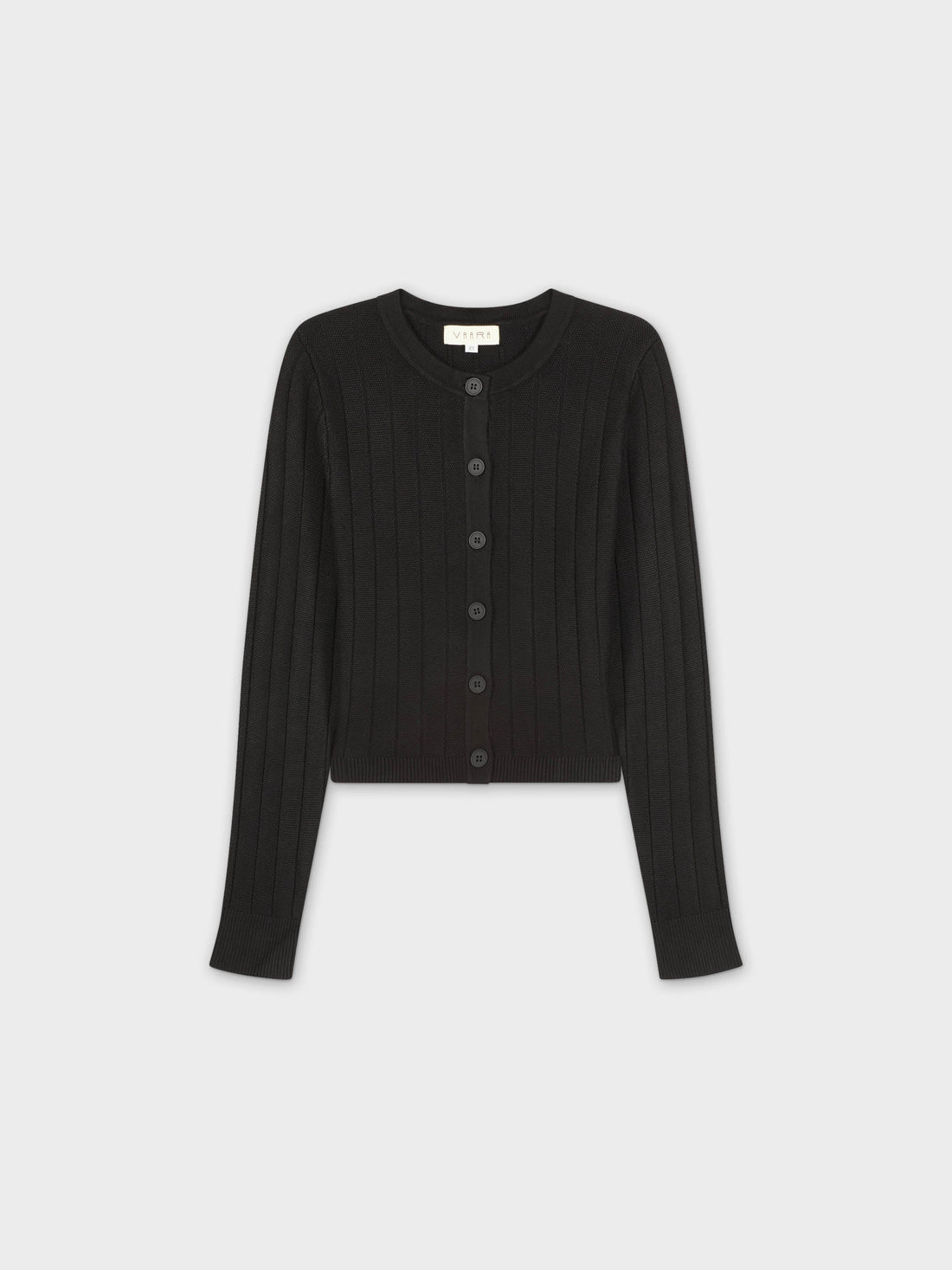 CROPPED RIBBED DESIGN CARDIGAN-BLACK