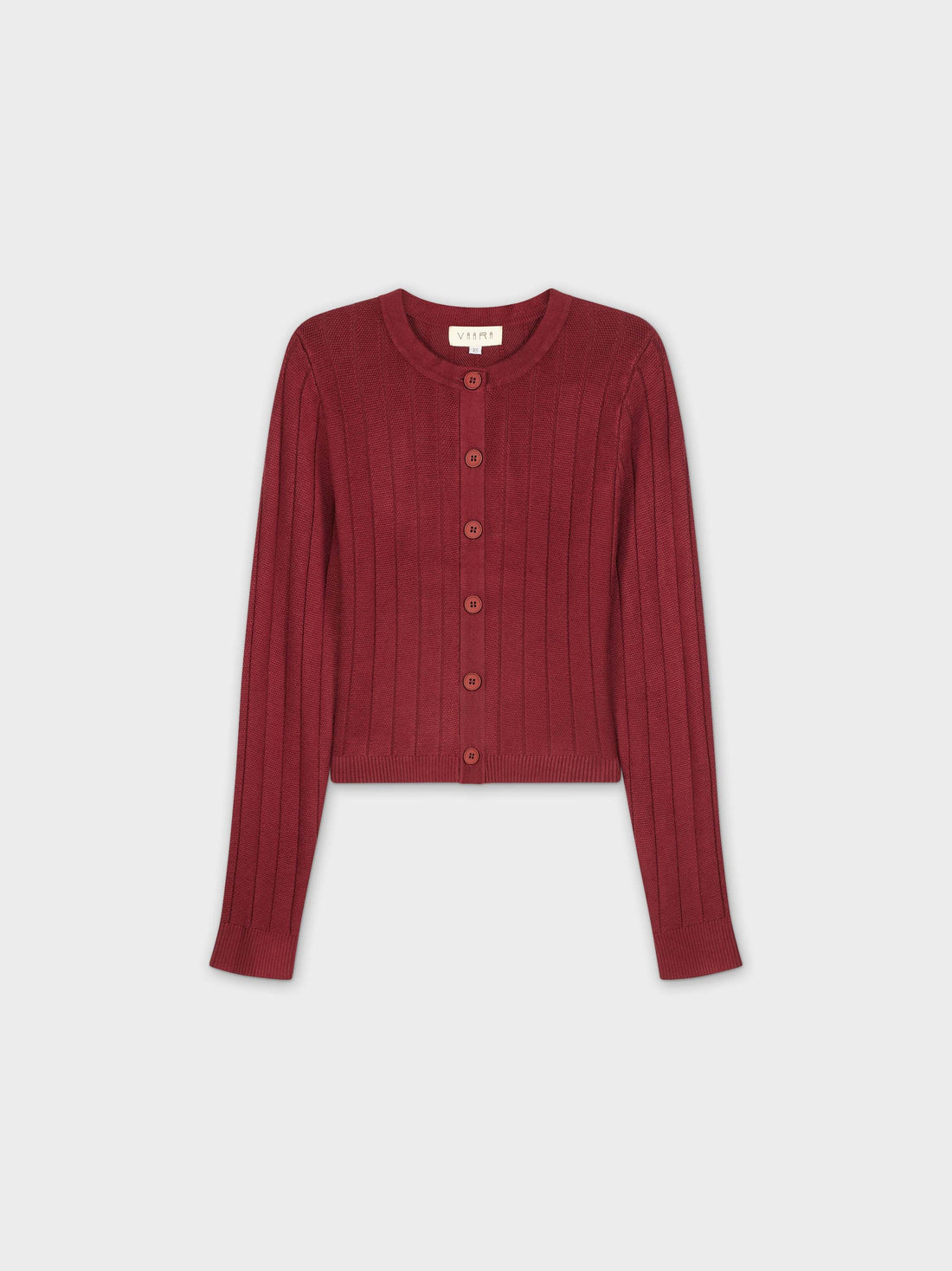 CROPPED RIBBED DESIGN CARDIGAN-BURGUNDY