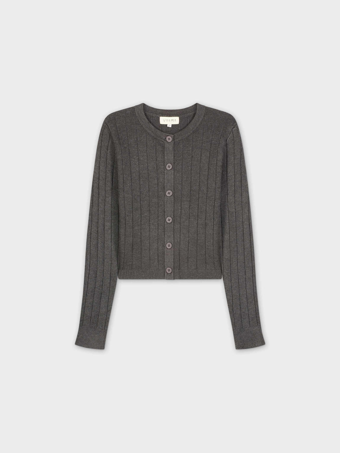 CROPPED RIBBED DESIGN CARDIGAN-GREY