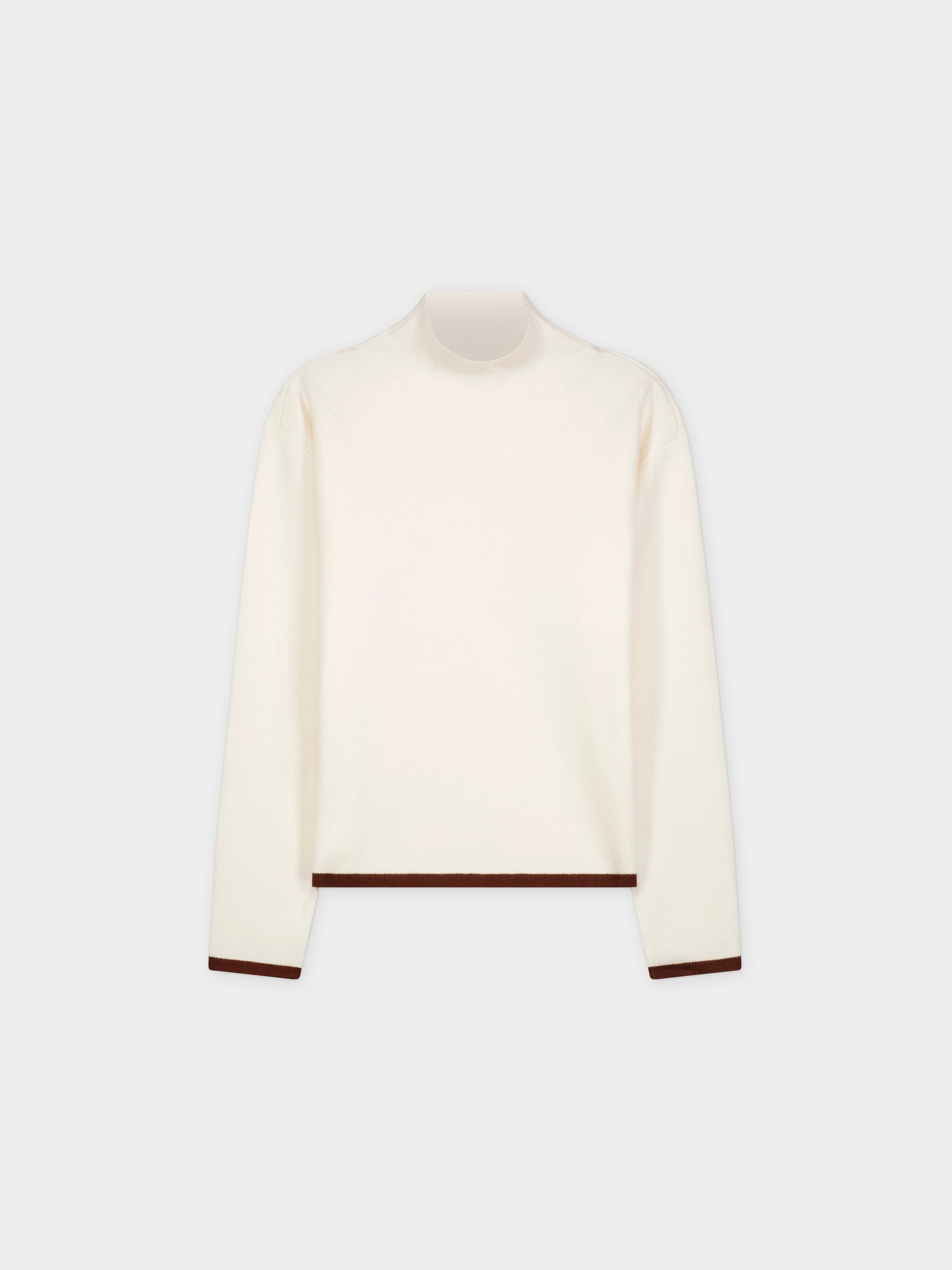 TRIM SWEATER-WHITE/BROWN