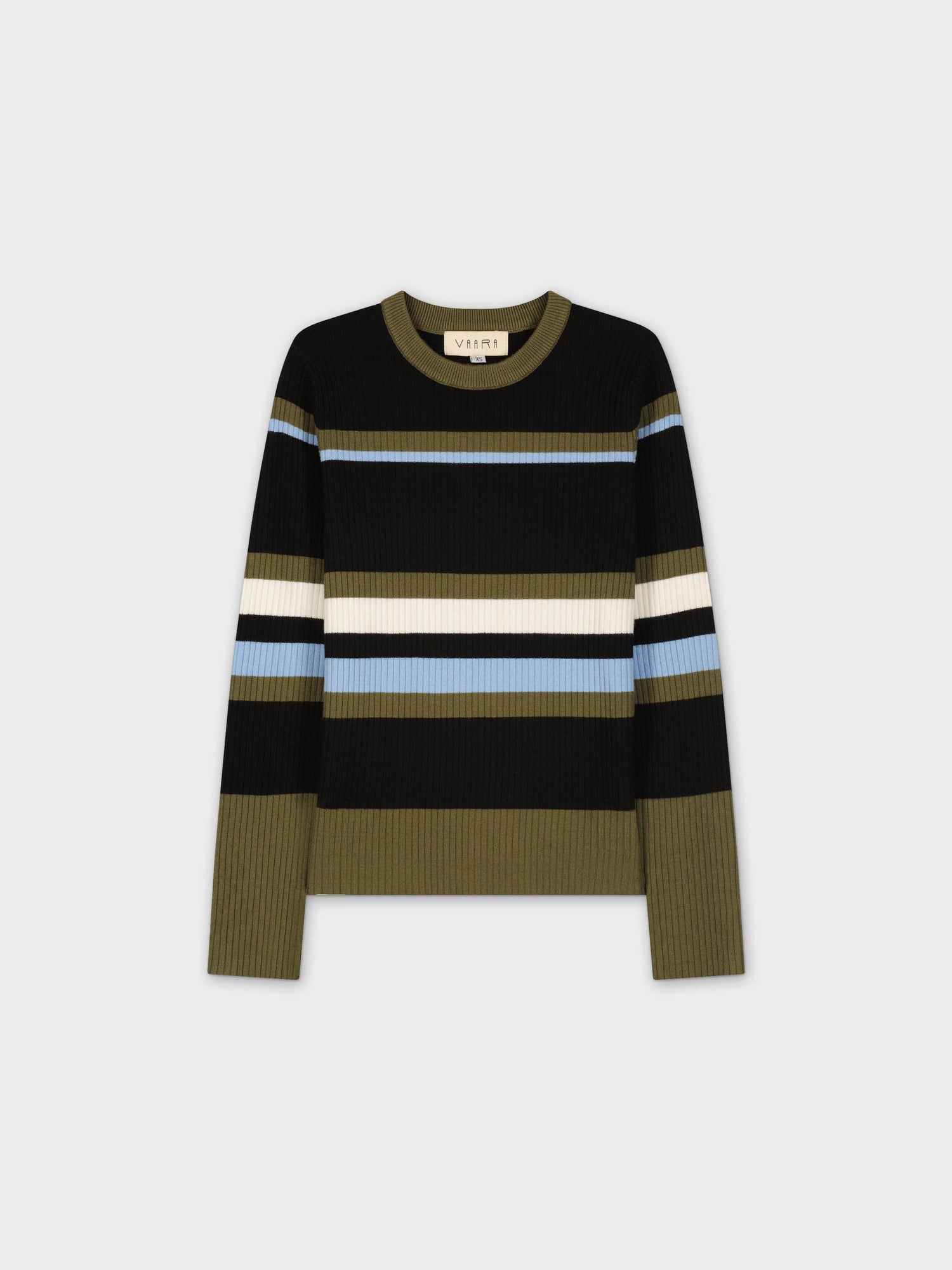 MULTI STRIPE RIBBED SWEATER-OLIVE/LIGHT BLUE