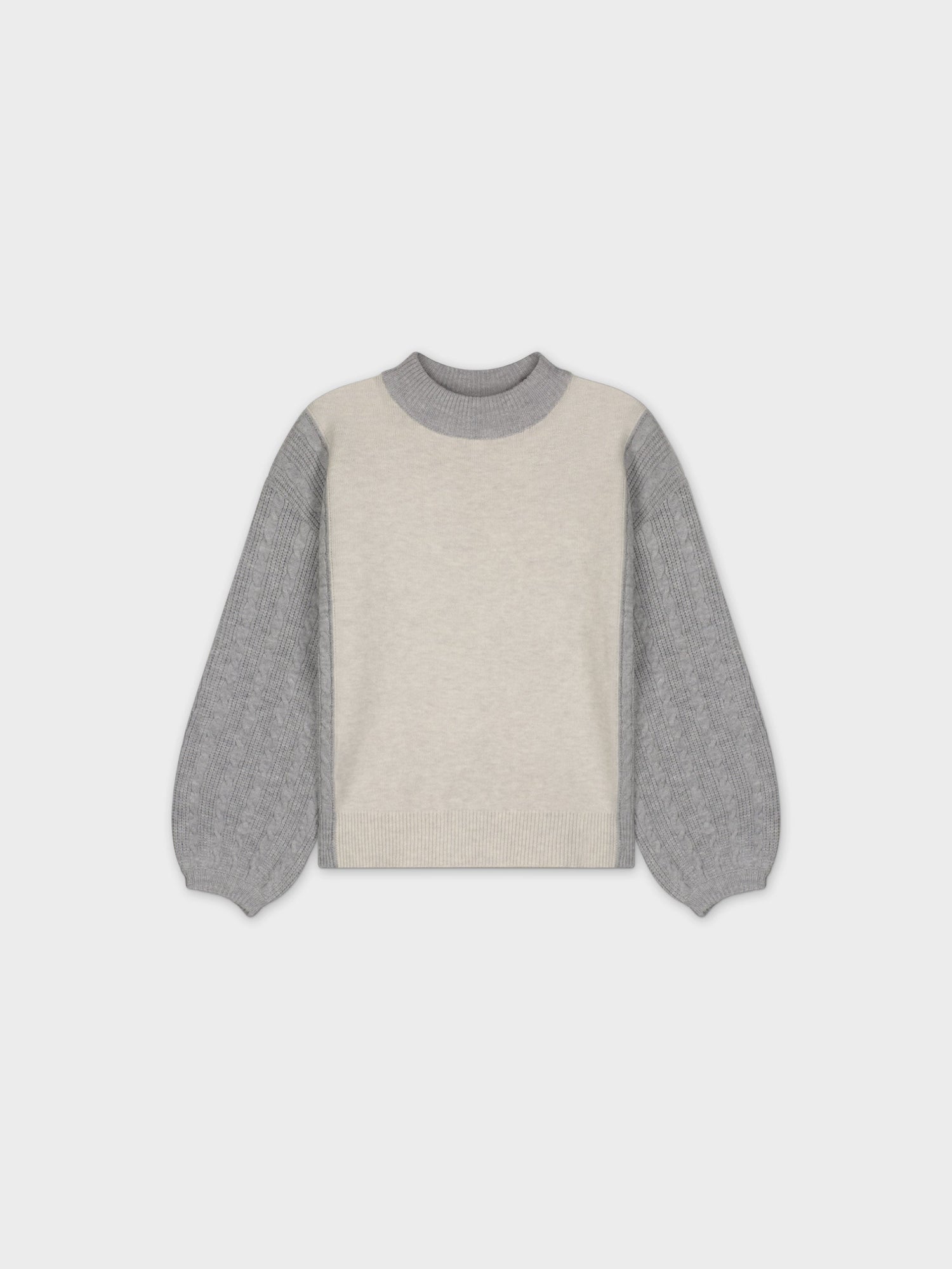 CABLE SLEEVE SWEATER-GREY