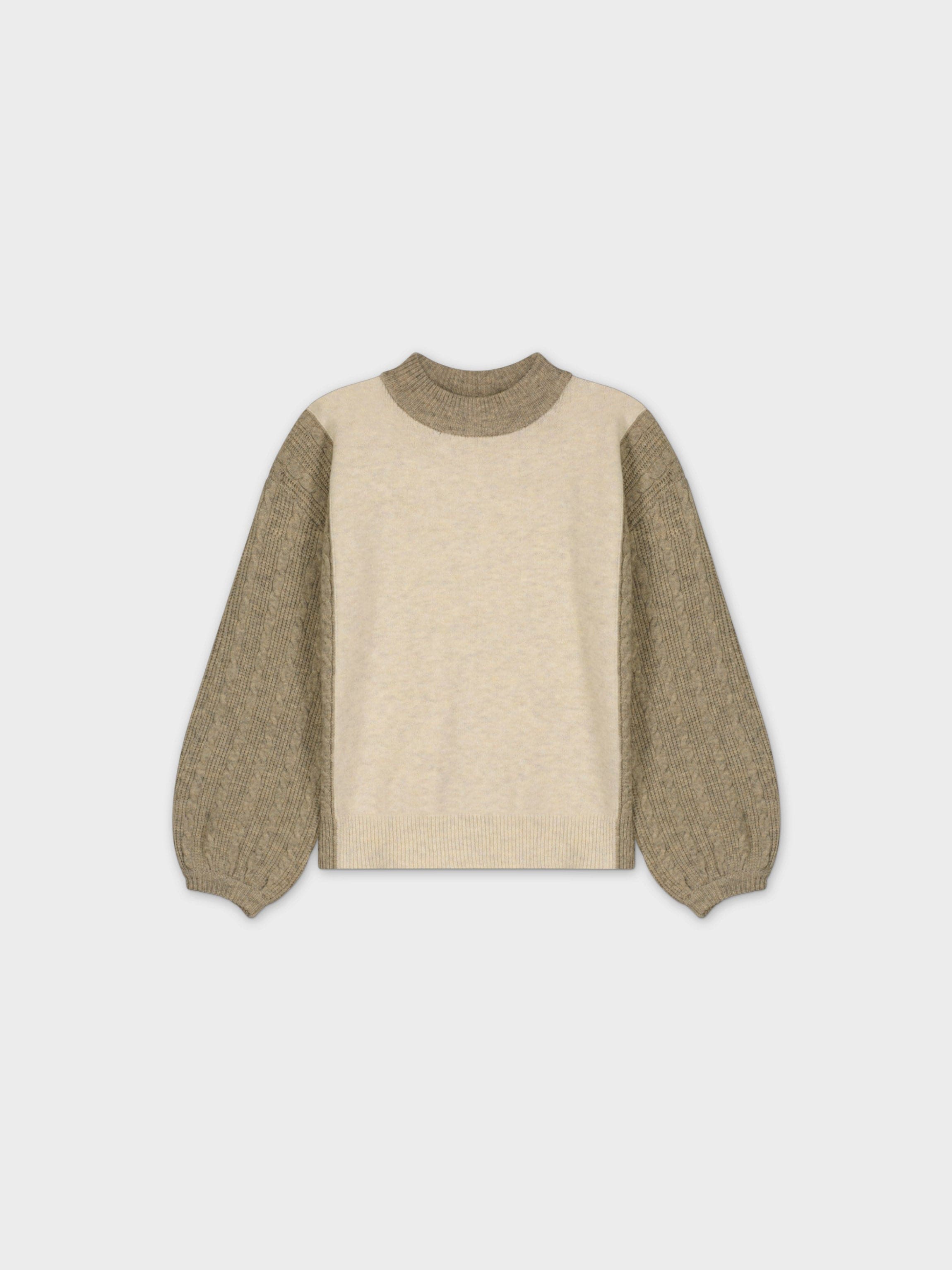 CABLE SLEEVE SWEATER-TAUPE