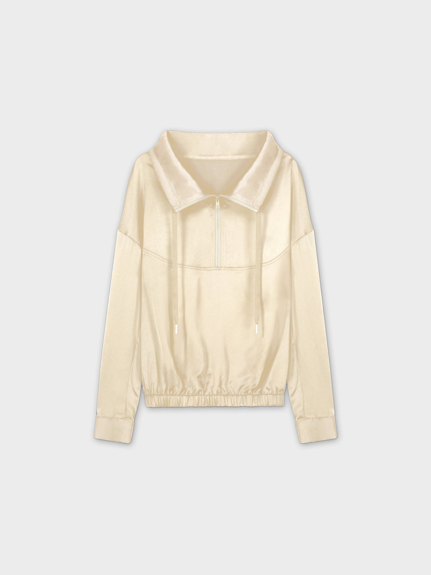 Satin Half Zip Top-Cream