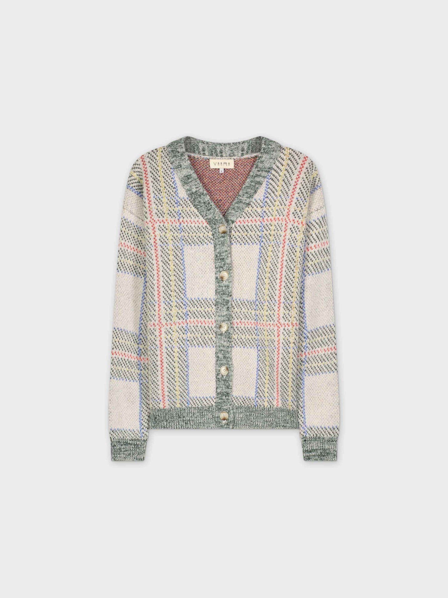 PLAID KNIT CARDIGAN-IVORY