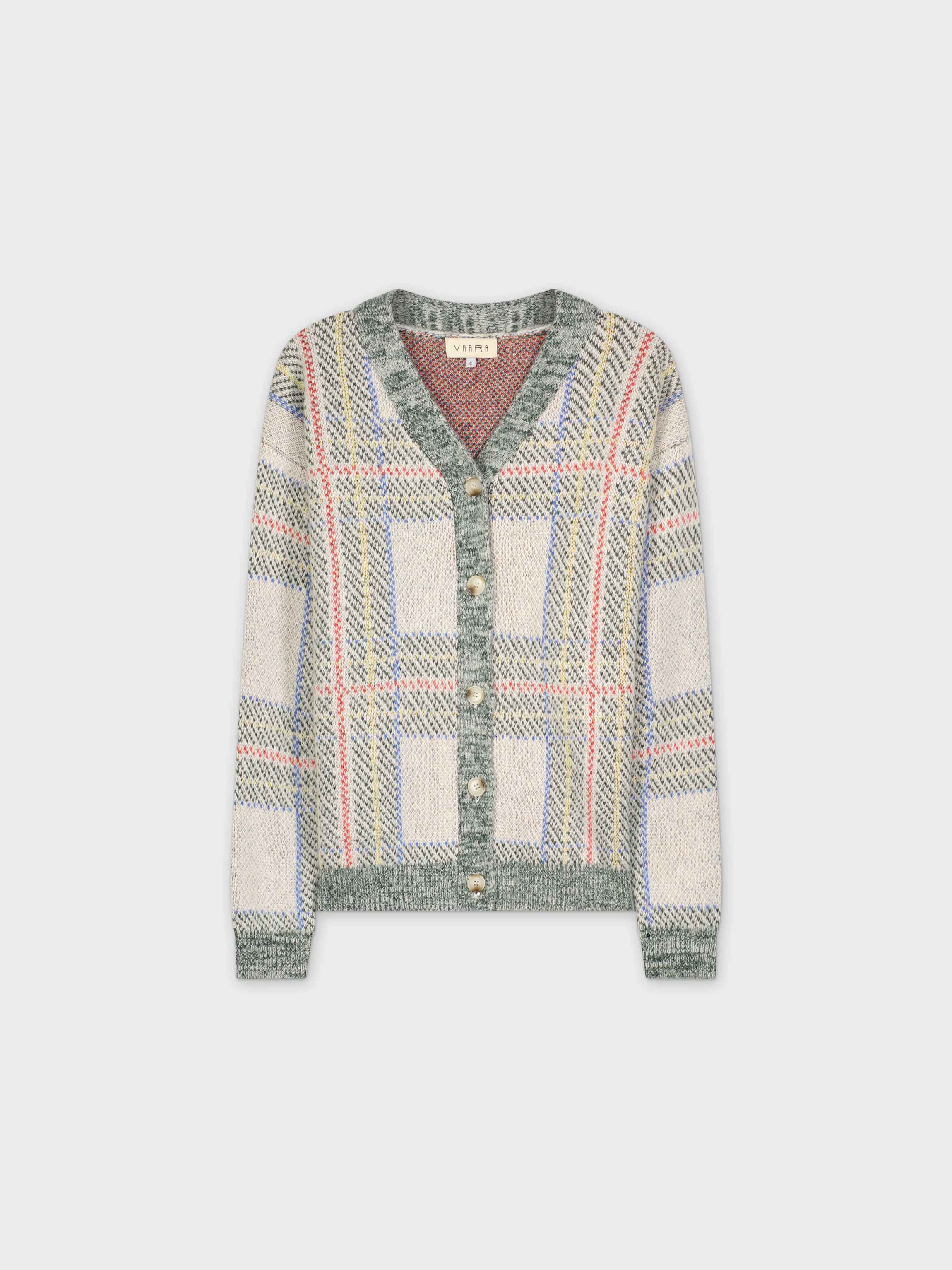 PLAID KNIT CARDIGAN-IVORY