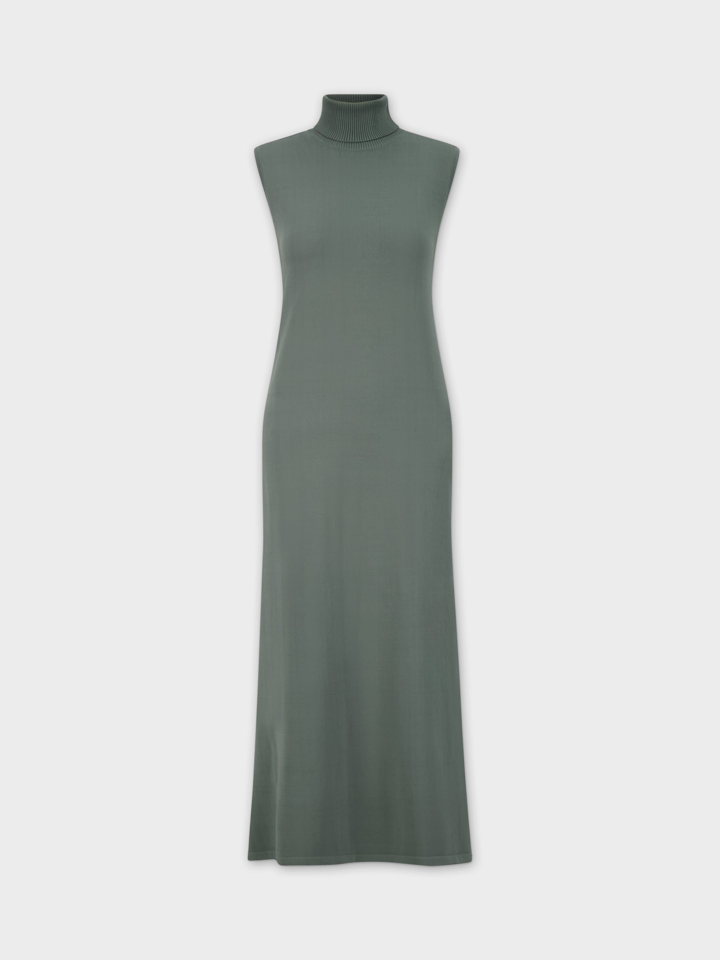 Sleeveless Turtleneck Dress-Sage