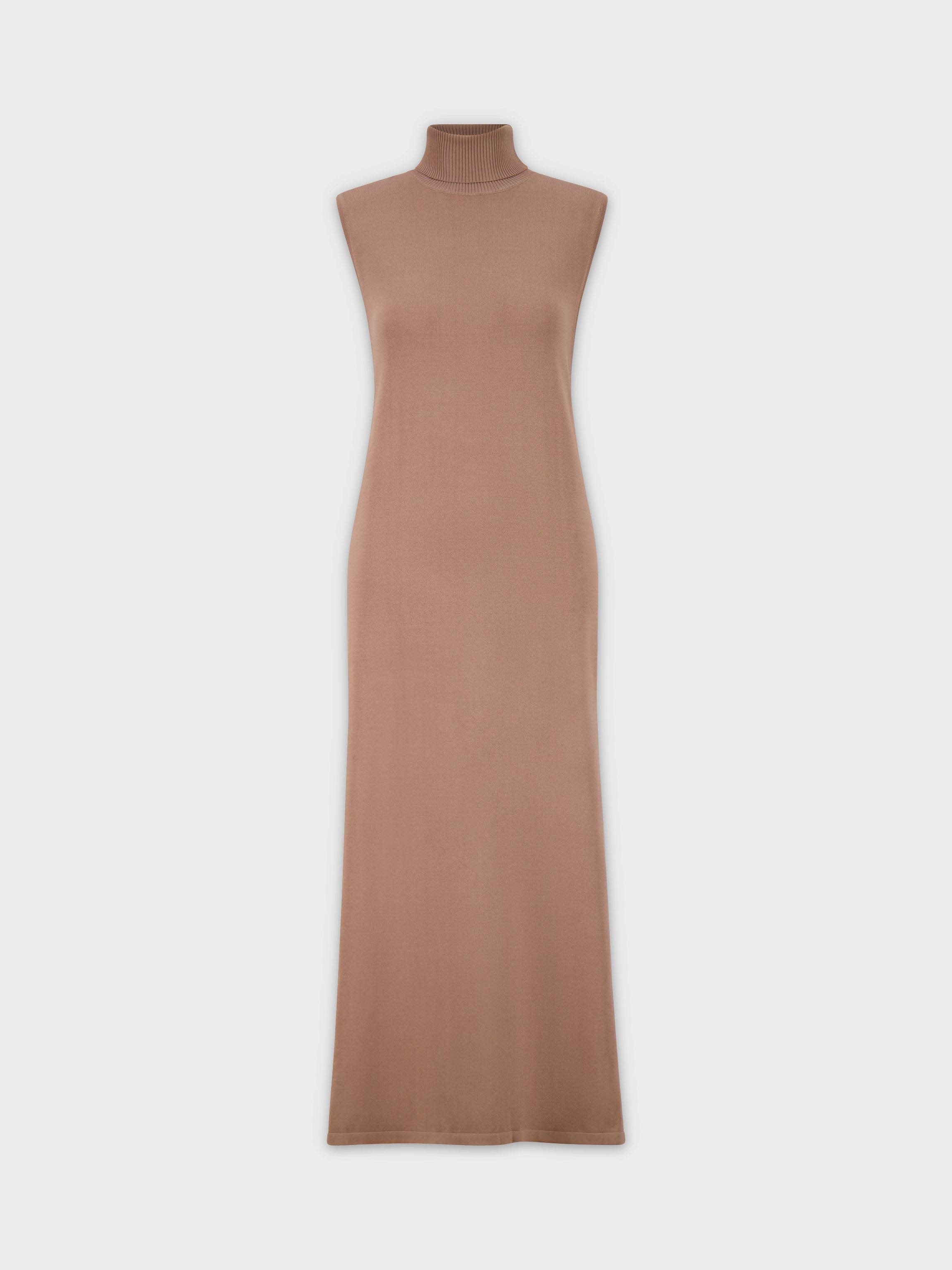 Sleeveless Turtleneck Dress-Taupe