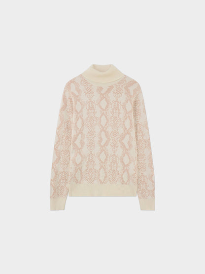 Reptile Print Sweater-Cream/Peach