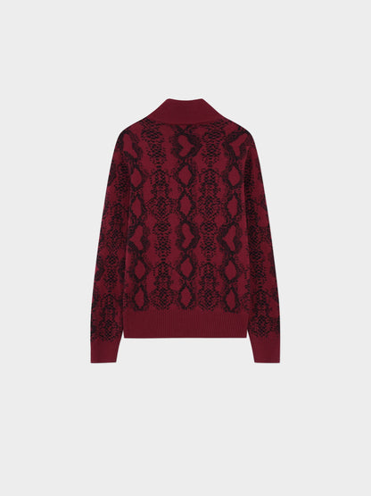 Reptile Print Sweater-Burgundy/Black