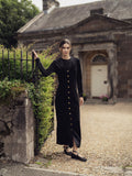 Velour Button Down Maxi Dress-Black