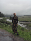 Velour Front Knot Maxi Dress-Gold Paisley