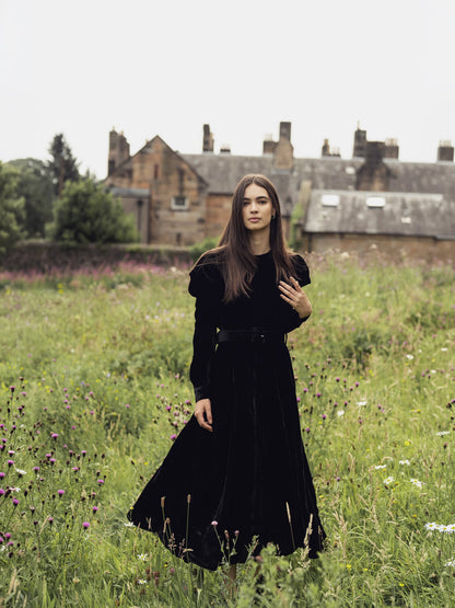 Velvet Flare Dress-Black