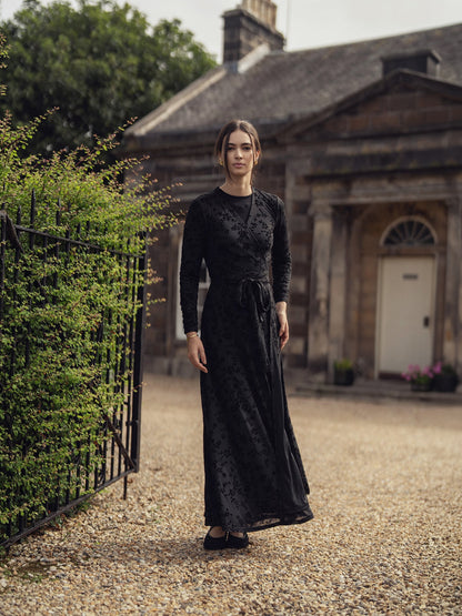 Velvet Wrap Dress-Black