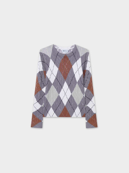 Printed Cable Knit Sweater-Argyle