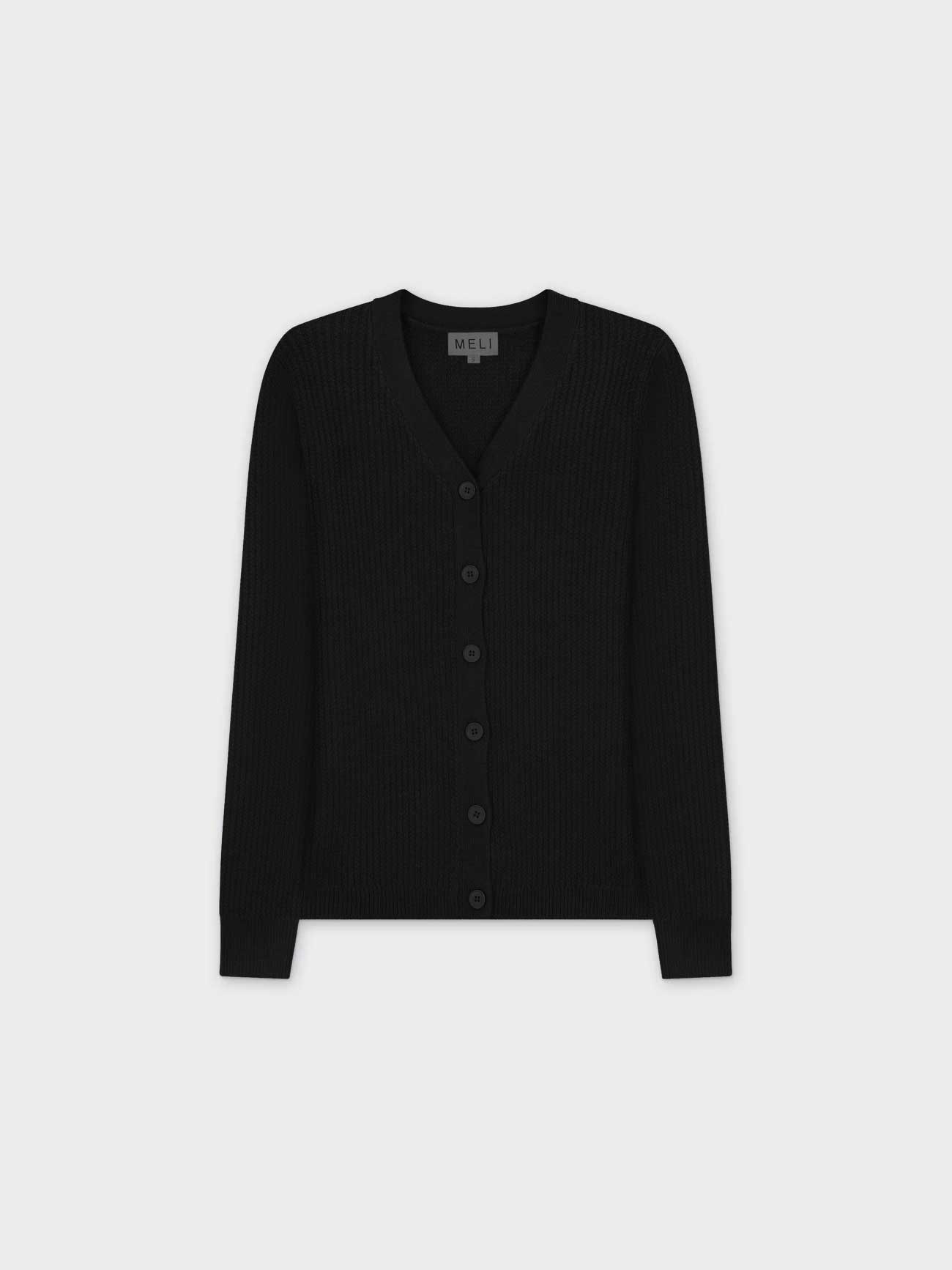 WAFFLE CLASSIC CARDIGAN-BLACK HEATHER