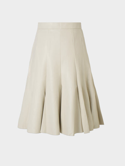 Flare Leather Skirt 25.5"-Ivory