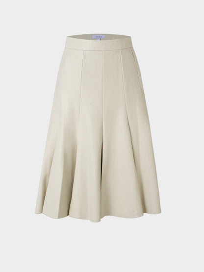 Flare Leather Skirt 25.5"-Ivory