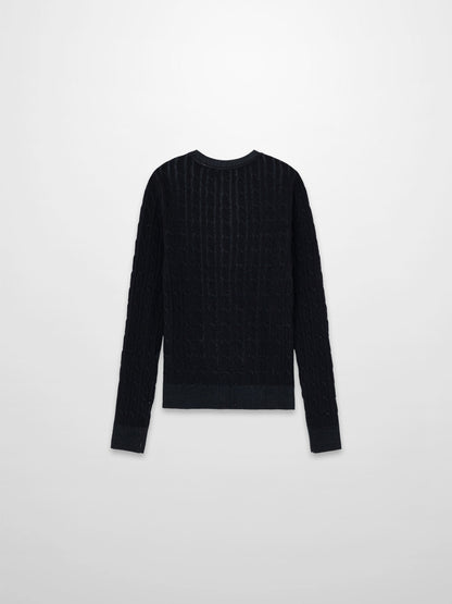 Printed Cable Sweater-Black Flower