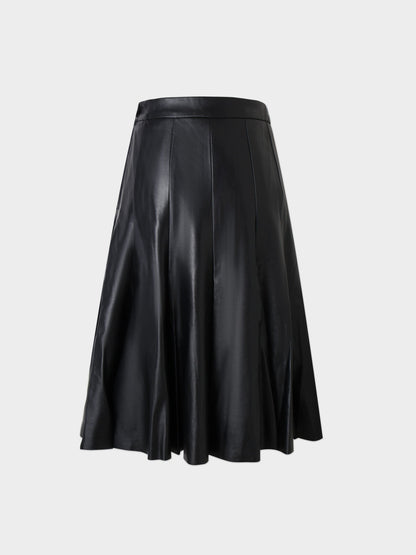 Flare Leather Skirt 25.5"-Black