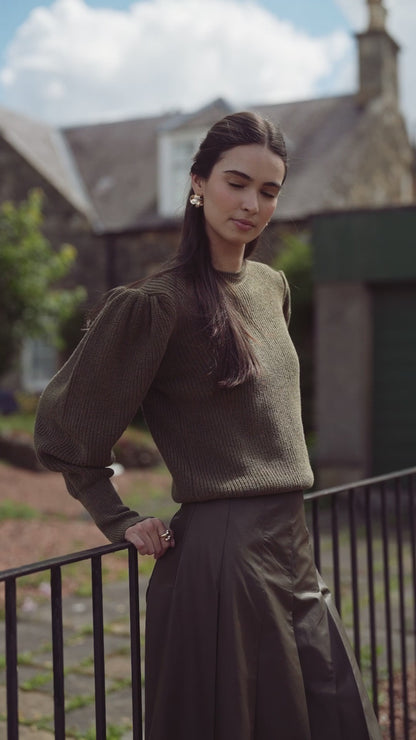 Puff Sleeve Sweater-Olive