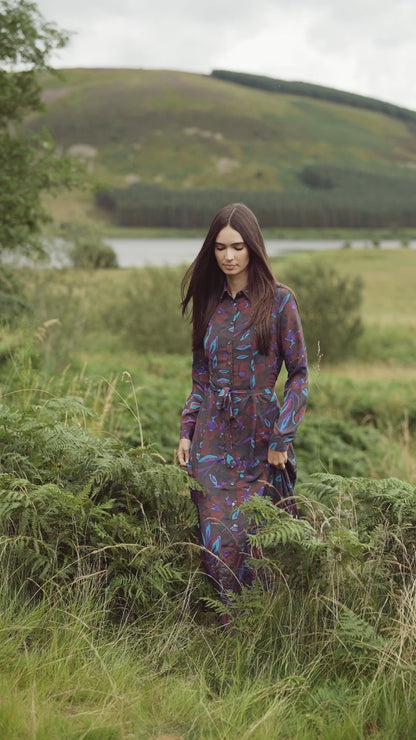 Collared A-Line Shirtdress-Brown Floral