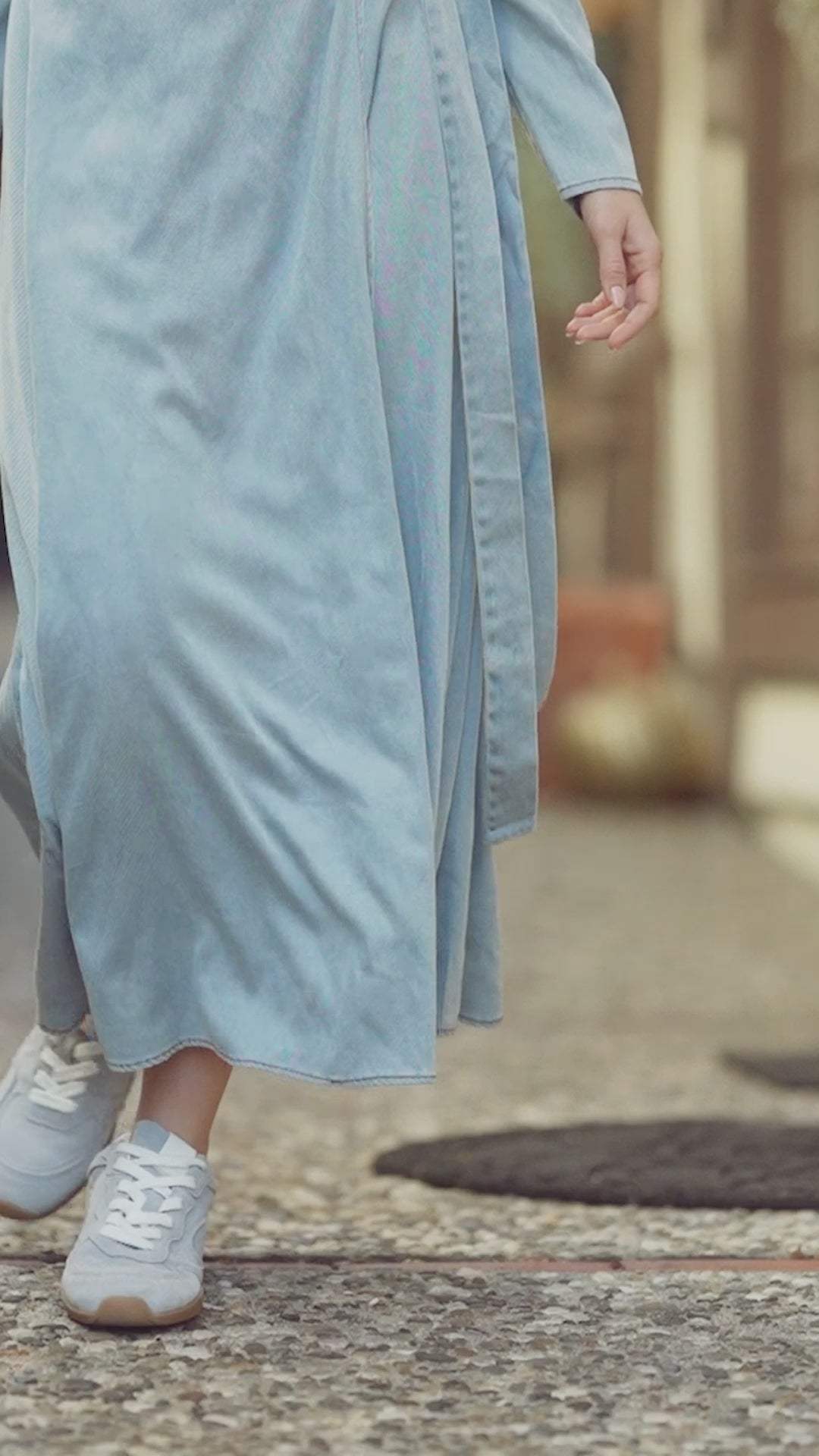 Chambray Denim Wrap Dress-Blue