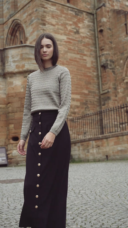 Gold Button Straight Pocket Skirt-Black